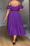 Purple Casual Solid Backless Off the Shoulder Short Sleeve Two Pieces
