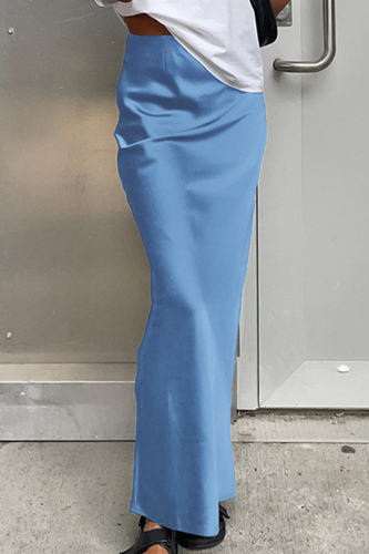 Blaue, lässige, einfarbige, einfarbige Hose im Patchwork-Stil