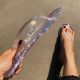 Zapatos cómodos redondos de diamantes de imitación de retazos diarios informales de color transparente