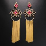 Gold Casual Party Patchwork Tassel Rhinestone Earrings