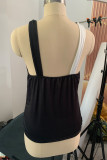 Black Sweet Print Hollowed Out Backless O Neck Tops