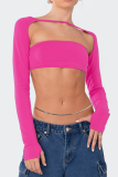 Rose rood sexy solide patchwork backless band ontwerp strapless hoge taille tops
