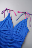Bleu Sexy Casual Gradual Change Print Bandage Backless V Neck Long Dress Robes