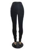 Navy Blue Fashion Sexy Solid Ripped Skinny High Waist Pencil Trousers