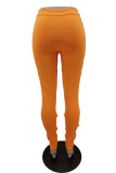 Pantalon crayon taille haute skinny déchiré à la mode orange
