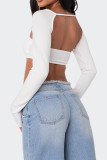 Weiße, sexy, solide Patchwork-Oberteile mit rückenfreiem Trägerdesign und trägerlosem Oberteil mit hoher Taille