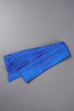 Blue Casual Print Bandage V Neck Regular Jumpsuits