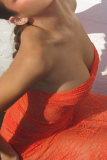 Мандариново-красный сексуальный однотонный кружевной пэчворк прозрачные платья-юбки без бретелек с открытой спиной