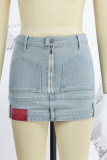 Blue Street Solid Patchwork Patch Regular High Waist Straight Solid Color Bottoms