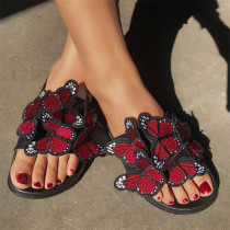 Sapatos de patchwork diários vermelhos casuais borboleta redondos e confortáveis ​​para sair