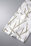Crème blanc imprimé décontracté cardigan gilets pantalons manches longues ensemble trois pièces