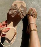 Apricot Casual Patchwork With Bow Rhinestone Square Comfortable Out Door Shoes