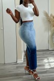 Синие повседневные джинсовые юбки-скинни с высокой талией и высокой талией в стиле пэчворк (в зависимости от фактического объекта)