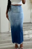 Faldas de mezclilla delgadas de cintura alta con cambio gradual informal azul (sujeto al objeto real)
