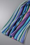 Blue Purple Casual Striped Print Basic Regular High Waist Conventional Full Print Trousers