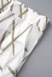 Cream White Casual Print Cardigan Vests Pants Long Sleeve Three Piece Set