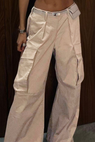 Khaki Street Low Waist Pocket Loose Wide Leg Cargo Pants