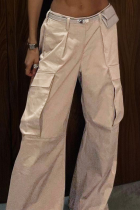 Свободные широкие однотонные однотонные брюки цвета хаки Street в стиле пэчворк с заниженной талией и карманами (без верха и пояса)