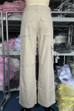 Khaki Street Solid Patchwork Pocket Loose Low Waist Wide Leg Solid Color Bottoms（Without Tops & Belt）