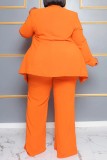 Pantaloni cardigan casual casual arancioni Colletto rovesciato Plus Size due pezzi
