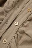 Kaki Sweet Solid Patchwork Buttons Fold Turndown Collar A Line Robes (Avec Ceinture)
