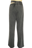Dunkelgraue Street Solid-Hose mit ausgehöhlter Kordelzugtasche und lockerer, gerader, einfarbiger Hose mit niedriger Taille