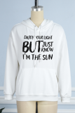 White Street Daily Print Draw String Letter Hooded Collar Tops