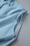Hellblaue, lässige, einfarbige, ärmellose Basic-Kleider mit O-Ausschnitt
