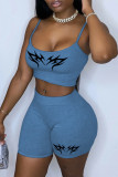 Green Sexy Casual Print Backless Spaghetti Strap Sleeveless Two Pieces