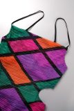 Farbe Sexy Farbklumpen rückenfreies Cut-Out-Träger-Design Spaghetti-Träger One-Step-Rock-Kleider