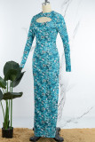 Длинное платье с многоцветным повседневным принтом и вырезом в стиле пэчворк Половина водолазки Платья