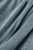 Blue Sexy Casual Solid Backless Strapless Sleeveless Regular Denim Jumpsuits