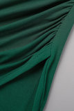 Vestido de tirantes con cuello en V sin espalda de patchwork sólido sexy verde tinta Vestidos de talla grande
