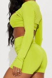 Green Sexy Casual Solid Basic O Neck Long Sleeve Three Piece Set