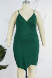 Bläck Grön Sexig Solid Patchwork Rygglös V-hals Sling Dress Plus Size Klänningar