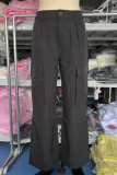 Black Street Solid Patchwork Pocket Suelto Cintura baja Pierna ancha Pantalones de color sólido (sin tops y cinturón)