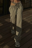 Dunkelgraue Street Solid-Hose mit ausgehöhlter Kordelzugtasche und lockerer, gerader, einfarbiger Hose mit niedriger Taille