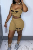 Green Sexy Casual Print Backless Spaghetti Strap Sleeveless Two Pieces