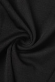 ブラック カジュアル ソリッド パッチワーク スリット O ネック ラップ スカート ドレス