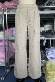 Khaki Street Solid Patchwork Pocket Loose Vita bassa Gamba larga Pantaloni tinta unita （Senza top e cintura）