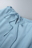 Hellblaue, lässige, einfarbige, ärmellose Basic-Kleider mit O-Ausschnitt
