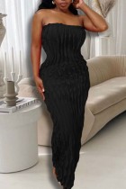 ブラック セクシー カジュアル ソリッド バックレス ストラップレス ロング ドレス ドレス