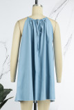 Light Blue Casual Solid Basic O Neck Sleeveless Dress Dresses
