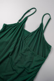 Bläck Grön Sexig Solid Patchwork Rygglös V-hals Sling Dress Plus Size Klänningar