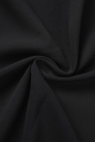 Black Casual Solid Slit Contrast O Neck Regular Jumpsuits