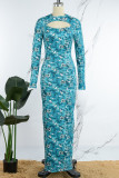Длинное платье с многоцветным повседневным принтом и вырезом в стиле пэчворк Половина водолазки Платья
