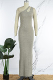 Kaki elegante effen patchwork backless schuine kraag een stap rok jurken
