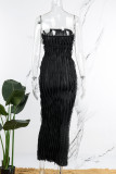 Черное сексуальное повседневное твердое длинное платье без бретелек без спинки Платья