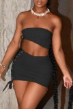 Black Sexy Solid Bandage Backless Strapless Sleeveless Two Pieces