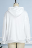 White Casual Daily Lips Printed Draw String Hooded Collar Tops